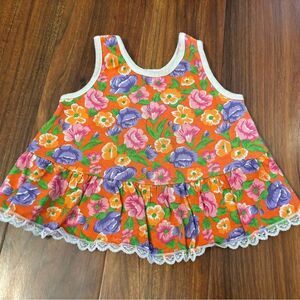 Little Lass vintage orange floral sleeveless tank top